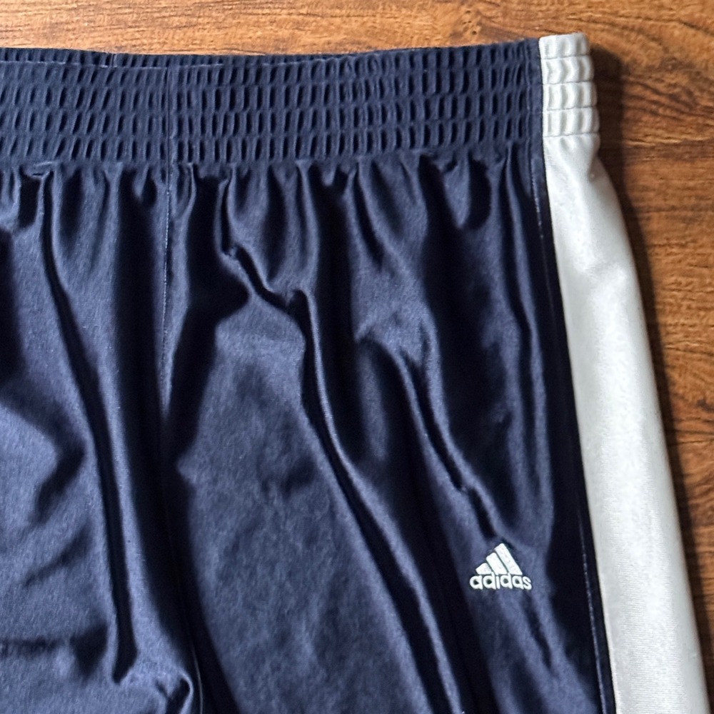 Y2K Adidas Breakaway Track Pants Mens L Navy Silver Snap Away 3 Stripe